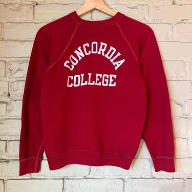 XS SM, Vintage 1970s Concordia College Red Sweatshirt, Crewneck 