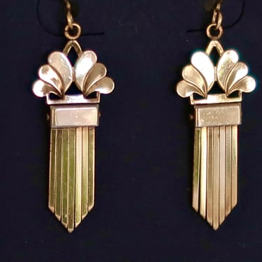 Vintage Art Deco Gold Plate Articulated Fringe Pierced Earrings 1930s 