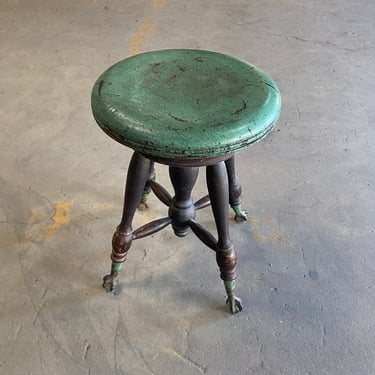 Antique Piano Stool with Glass Ball and Claw Feet