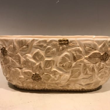Vintage FTD Poinsettia Brushed Gold Christmas Planter New Old Stock 