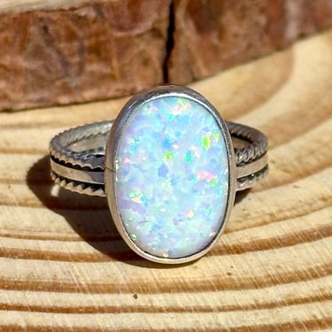 NEW LIGHT Sterling Silver and Lab Opal Ring | Navajo Style Handmade Jewelry, Native American Southwestern | Multiple Sizes Available 