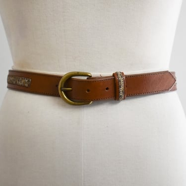 1980s Leather Shop Brown and Leopard Print Belt 
