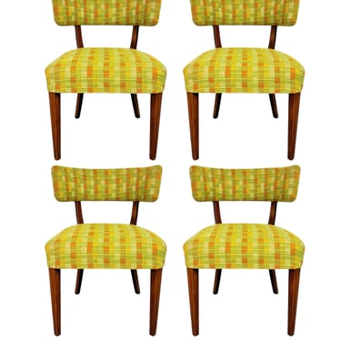 Set of Four Mid-Century Modern Walnut Dining Chairs with Curved Backrests