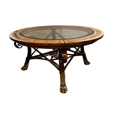 Maitland Smith Round Leapord Coffee Table w/Glass Top AH58-5