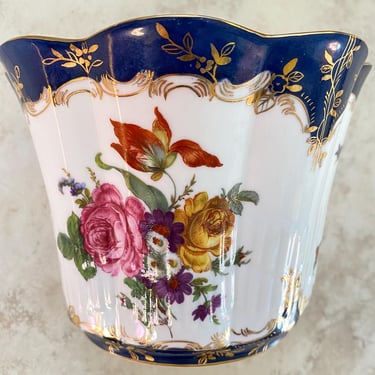 Vintage Andrea By Sadek Large Planter, Flower Pot, or Vase - Yellow Blue, French Country Decor - Cottage Tea Party Made Centerpiece Bowl 