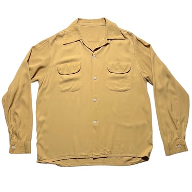 Vintage 1950s Rayon Gabardine Sport Shirt ~ size M ~ Loop Collar / Flap Pockets ~ Gab ~ 