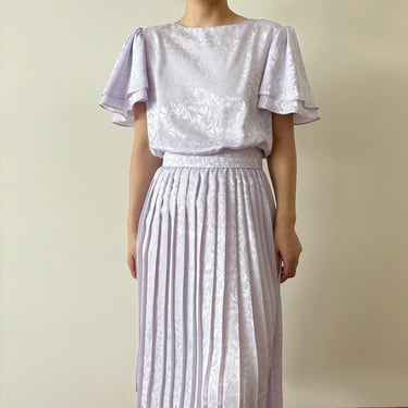 vintage dress midi dress pleated dress maxi dress 80s retro vintage style ruffle dress floral smock dress purple lavender size S/PM 