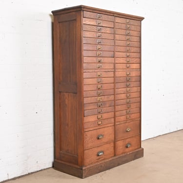 Antique Arts & Crafts Oak 40-Drawer File Cabinet or Chest of Drawers, Circa 1900