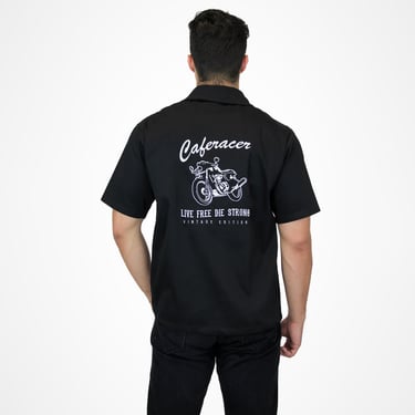 Men's Black Caferacer Vintage Edition Embroidered Short-Sleeve Top S-4XL 