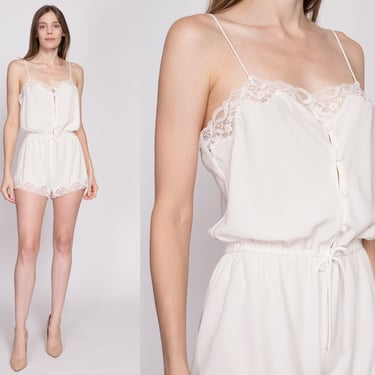 M| Vintage Victoria's Secret White Lace Trim Lingerie Romper - Medium | 80s 90s Sexy Teddy Onesie Loungewear Bodysuit 