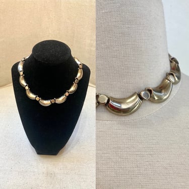 Vintage CHOKER Necklace / MOD SILVER Rounded Chunky Chain Links 