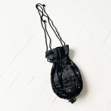 Edwardian Black Beaded Rhinestone Bag 