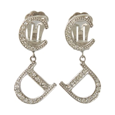 Dior Silver Rhinestone 'CD' Logo Earrings