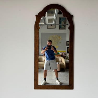 60's Hollywood Regency Arched Top Wood Wall Mirror 