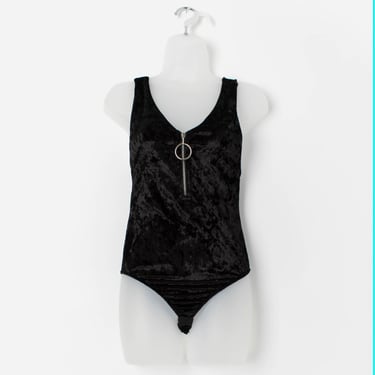 Vintage handmade velvet bodysuit with ring pull zip - XS 