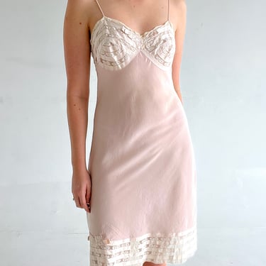 1930's Pink Silk Slip with White Lace