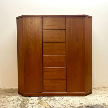 Vintage 1970s Mid Century Danish Modern Teak Tall Dresser or Cabinet 1 of 2 