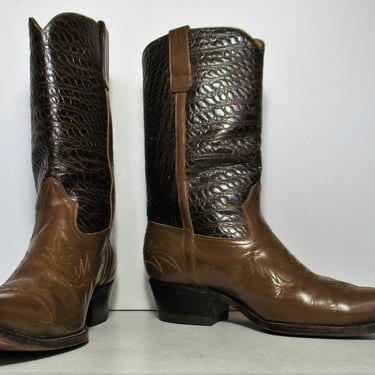Mens Western Boots, Vintage 50s Roper Cowboy Boots, size 9 1/2 Men, taupe brown leather 