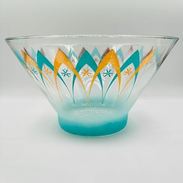 1950s  Large Blendo Atomic Star and Gold and Turquoise Bowl Anchor Hocking Glass Bowl by LeChalet