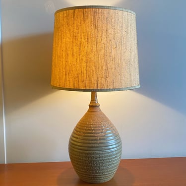 Gorgeous Signed Studio Pottery Lamp w/ Vintage Linen Shade
