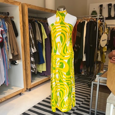 Alfred Shaheen yellow and green tunic