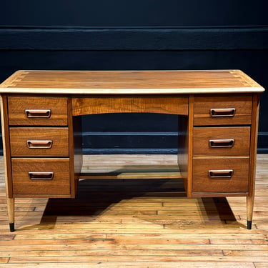 Restored Lane Acclaim Walnut Executive Desk - Mid Century Modern Danish Office Furniture 
