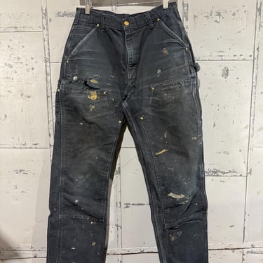 Vintage Black Carhartt Double Knee Carpenter Style Denim Work Jeans distressed worn in size 30x32 