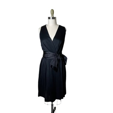 VTG 70s Julie Miller of California Black  Polyester Cross Halter Dress with Satin Bow, Size 8 
