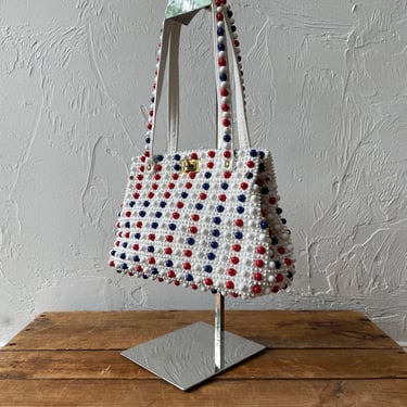 Vintage 1950s Red White &amp; Blue Beaded Handbag