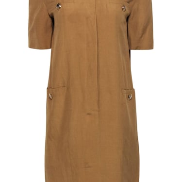 Max Mara - Light Brown Silk & Linen Shift Dress Sz 8