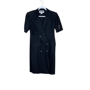 Vintage 80's Pat Argenti Black Double Breasted Silk Dress Power Suit Dress, Size 8 
