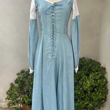 Vintage Renaissance festival maxi dress costume blue white lace front S/M handmade 