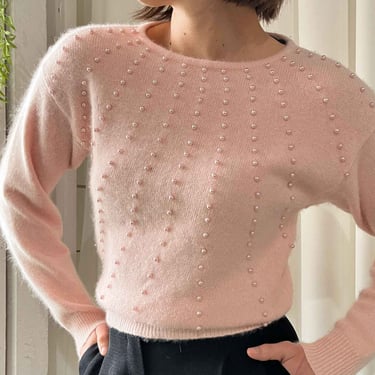 80s Angora Pearl Trim Sweater