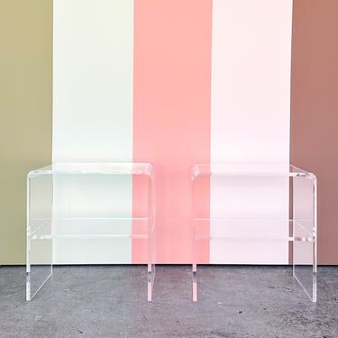 Pair of Lucite Waterfall Side Tables