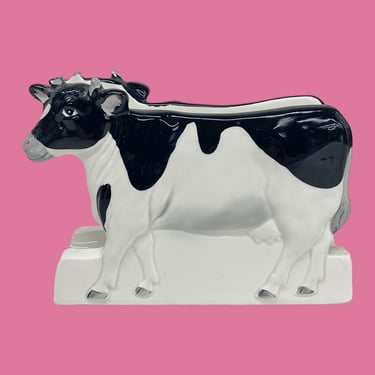 Vintage Otagiri Napkin Holder Retro 1980s Farmhouse + Cow + Black/White Ceramic + Kitchen Storage/Organization + Farm Animal Decor + Japan 