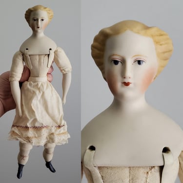 Kay Kobbeman Signed Parian Doll with Ornate Hairstyle and Pierced Ears - 13" Tall - Repro Doll - Collectible Dolls 