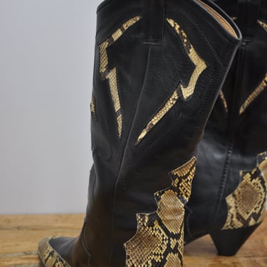 1960s leather and python stacked heel cowboy boots SZ 6 - 36.5 