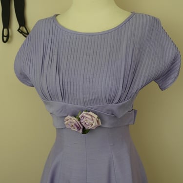 Vintage 1950's Lavender Linen Dress / 60s Spring Bow Day Dress S 