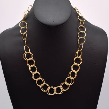 Mod 70's sterling vermeil geometric double rings bib, funky 925 silver gold wash circles necklace 