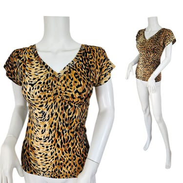 1970's Leopard Print Nylon Body Con T Shirt Tee I Sz Med I Toll Free 