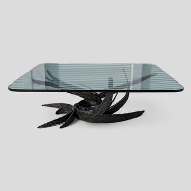 Coffee Table by Silas Seandel, Brutalist, Sculptural, Glass Top, Bronze Base, Mid Century, Living Room, MCM 