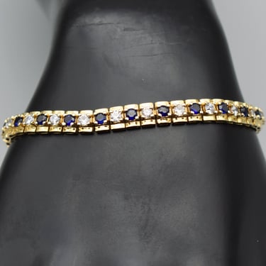 90's Ross-Simons sapphires & cubic zirconia 925 sterling silver vermeil modified tennis bracelet 