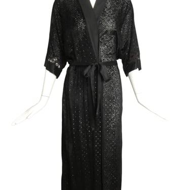CHRISTIAN DIOR- 1980s Black Silk &amp; Velvet Robe, Size Small