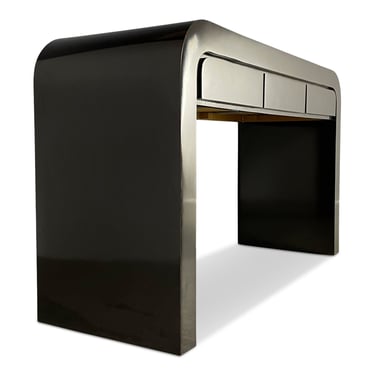 1980s Post Modern Black Laminate Desk w/Three Drawers in the Style of Springer