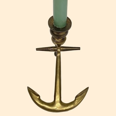Vintage Candlestick Holder Retro 1970s Mid Century Modern + Brass + Ships Anchor + Gold Metal + Holds 1 Candle + Nautical + MCM Home Decor 