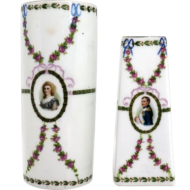 Set of Two German Gebrüder Heubach Porcelain Josephine and Napoleon Vases 