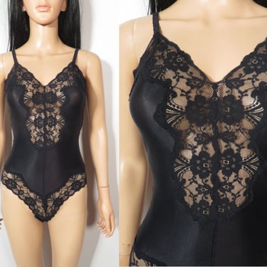 Vintage 80s Deadstock Guy Laroche Black Lace Bodysuit Made In USA Size S 