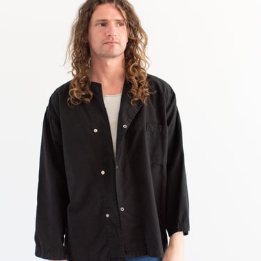 Vintage Black Overdye Side Snap Shirt Jacket | Unisex 1950s Smock Tunic Cotton Workwear | Military Utility Work | M L XL 