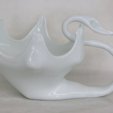 Mid Century Murano Style Hand Blown White Glass Swan Centerpiece Dish 3038B