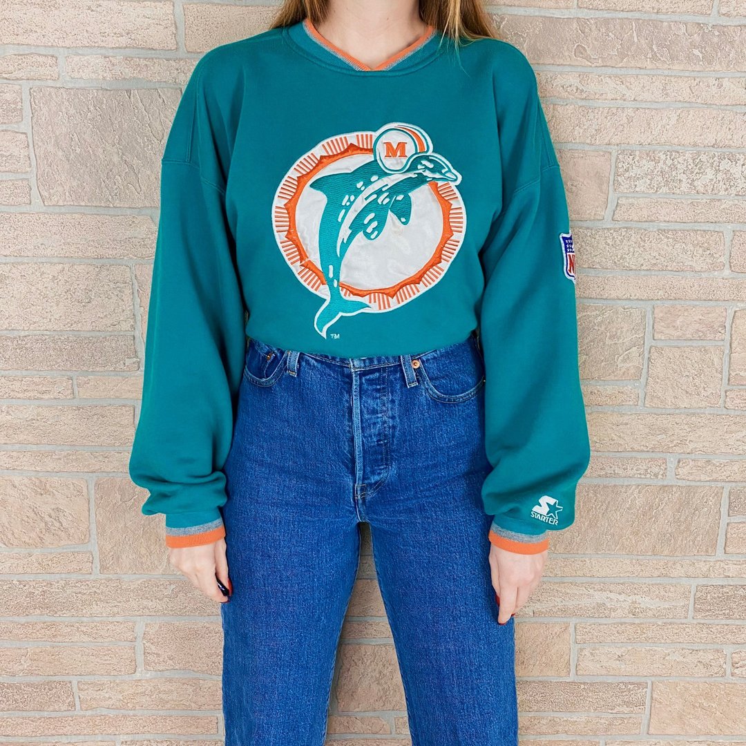 Vintage 80s Miami Dolphins Sweater XL Cliff Engle Football NFL Sports